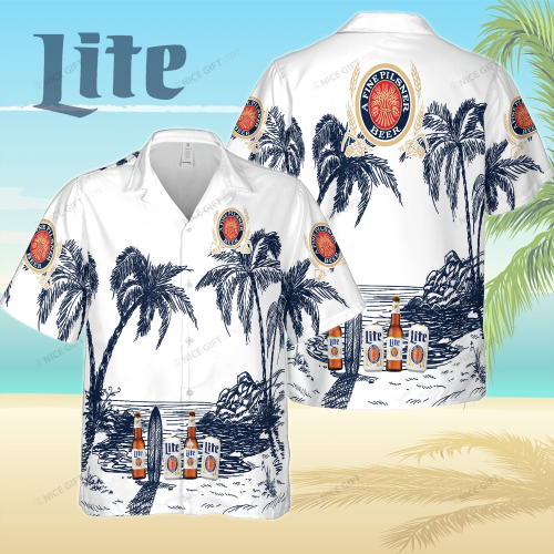 Miller Lite 3D Button 3D Button Hawaiian Shirt Gift for Men Dad Father Gift for Men Dad Father 3HS-D6I7