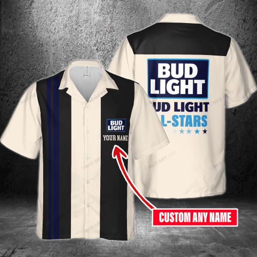 Bud Light Custom Name 3D Button 3D Button Hawaiian Shirt Gift for Men Dad Father Gift for Men Dad Father 3HS-Q9S4