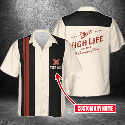 Miller High Life Custom Name 3D Button 3D Button Hawaiian Shirt Gift for Men Dad Father Gift for Men Dad Father 3HS-F0F6