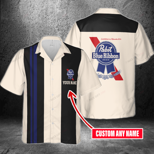 Pabst Blue Ribbon Custom Name 3D Button 3D Button Hawaiian Shirt Gift for Men Dad Father Gift for Men Dad Father 3HS-N8U8
