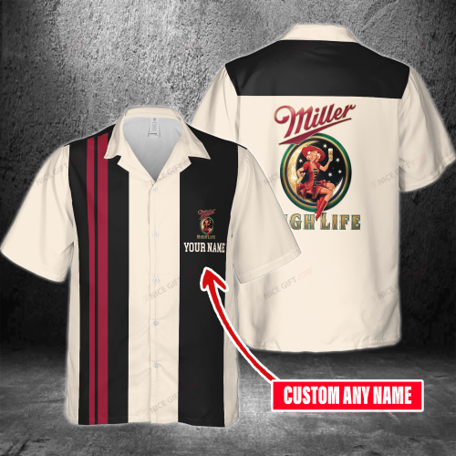 Miller High Life Custom Name 3D Button 3D Button Hawaiian Shirt Gift for Men Dad Father Gift for Men Dad Father 3HS-G1F0