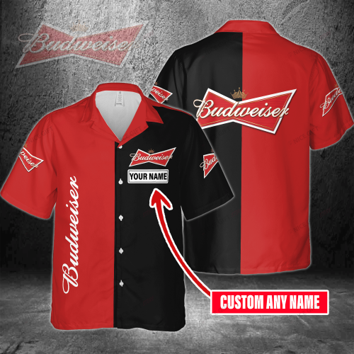 Budweiser Custom Name 3D Button 3D Button Hawaiian Shirt Gift for Men Dad Father Gift for Men Dad Father 3HS-N8H1