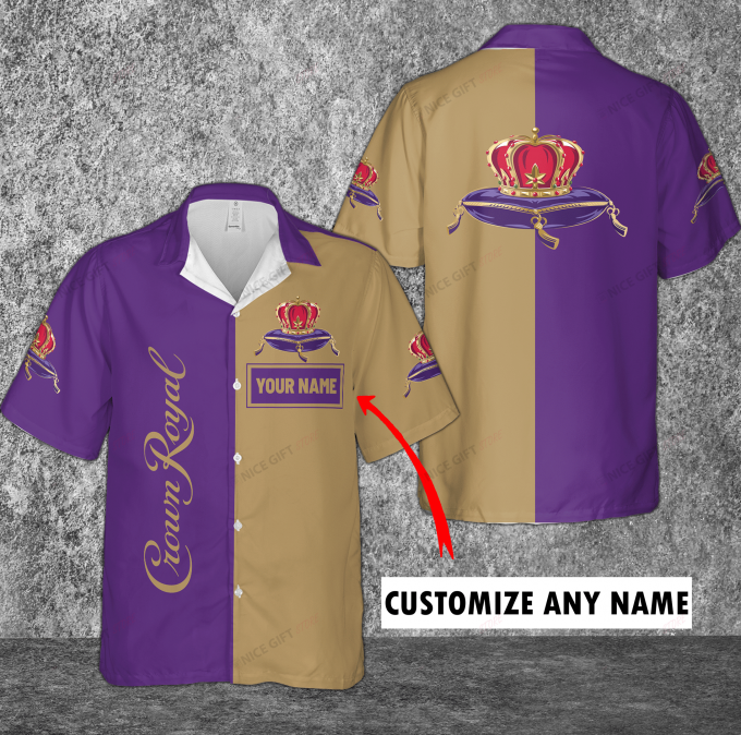 Crown Royal Custom Name 3D Button 3D Button Hawaiian Shirt Gift for Men Dad Father Gift for Men Dad Father 3HS-X3A2