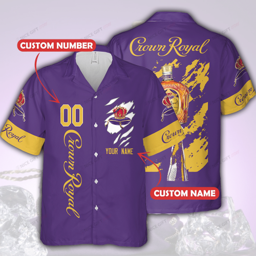 Crown Royal Custom Name 3D Button 3D Button Hawaiian Shirt Gift for Men Dad Father Gift for Men Dad Father 3HS-F2I0
