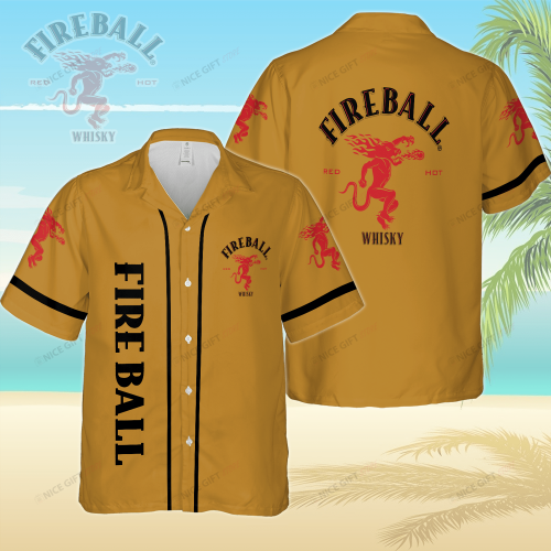 Fireball Cinnamon Whisky 3D Button 3D Button Hawaiian Shirt Gift for Men Dad Father Gift for Men Dad Father 3HS-T1I1