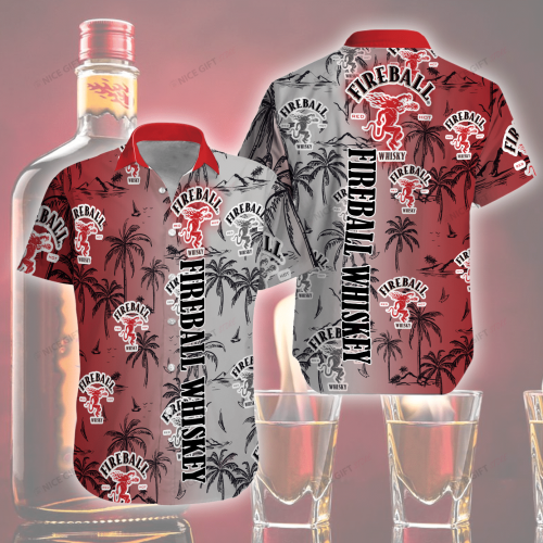 Fireball Cinnamon Whisky 3D Button 3D Button Hawaiian Shirt Gift for Men Dad Father Gift for Men Dad Father 3HS-V6T4