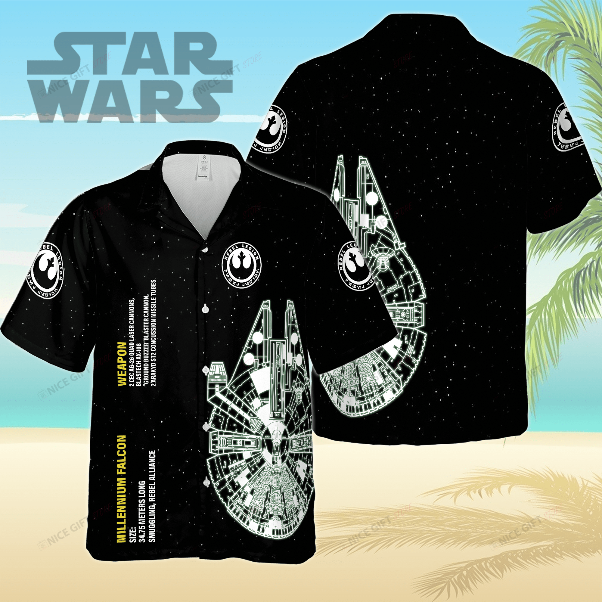 Star Wars Millennium Falcon Hawaiian 3D Shirt 3HS-M2K0 Star Wars Millennium Falcon Hawaiian 3D Shirt 3HS-M2K0