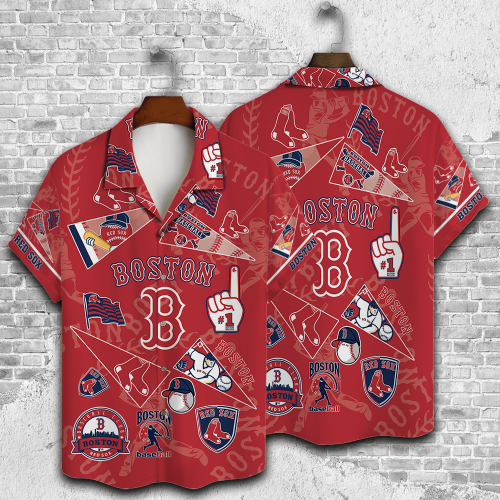 Boston Red Sox 2023 3D Print 3D Button 3D Button Hawaiian Shirt Gift for Men Dad Father Gift for Men Dad Father V1