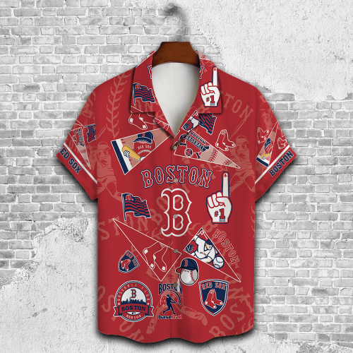 Boston Red Sox 2023 3D Print 3D Button 3D Button Hawaiian Shirt Gift for Men Dad Father Gift for Men Dad Father V1