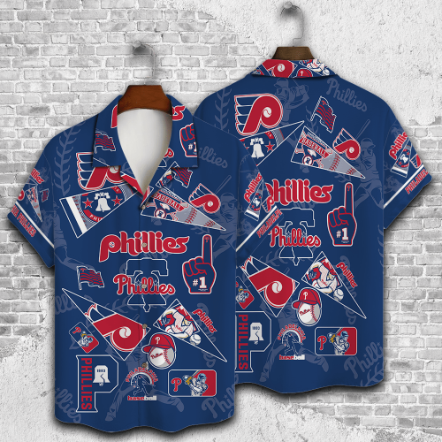 Philadelphia Phillies 2023 3D Print 3D Button 3D Button Hawaiian Shirt Gift for Men Dad Father Gift for Men Dad Father V1
