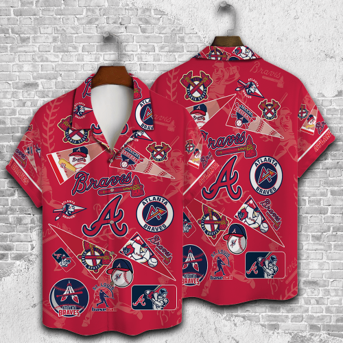 Atlanta Braves 2023 3D Print 3D Button 3D Button Hawaiian Shirt Gift for Men Dad Father Gift for Men Dad Father V1