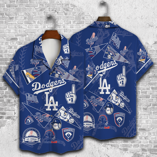 Los Angeles Dodgers 2023 3D Print 3D Button 3D Button Hawaiian Shirt Gift for Men Dad Father Gift for Men Dad Father V1