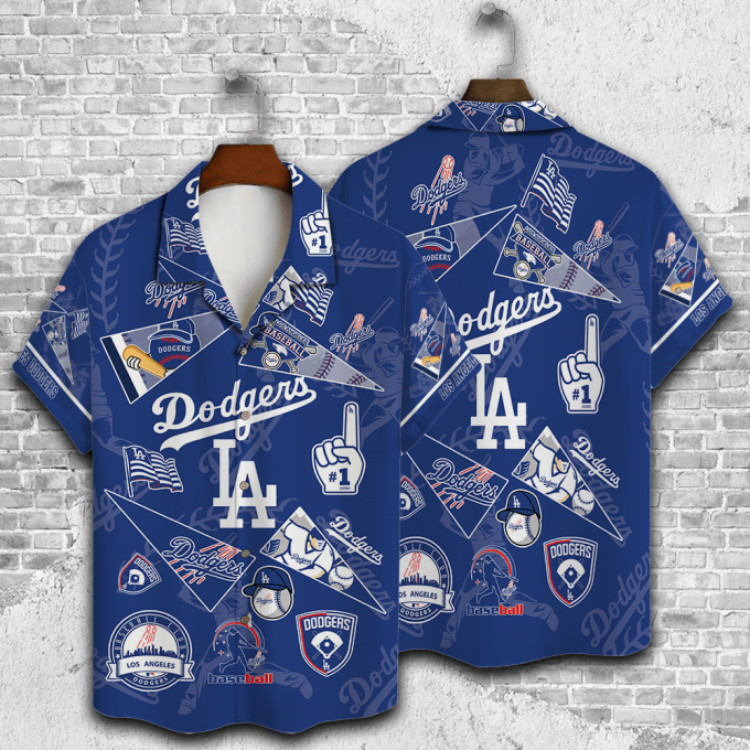 Los Angeles Dodgers 2023 3D Print 3D Button 3D Button Hawaiian Shirt Gift for Men Dad Father Gift for Men Dad Father V1