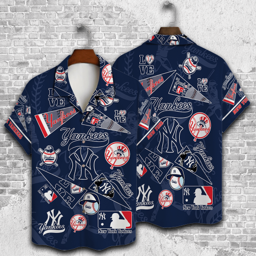 New York Yankees 2023 3D Print 3D Button 3D Button Hawaiian Shirt Gift for Men Dad Father Gift for Men Dad Father V1