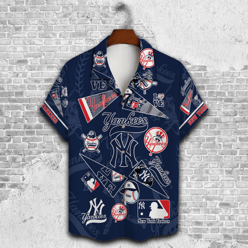 New York Yankees 2023 3D Print 3D Button 3D Button Hawaiian Shirt Gift for Men Dad Father Gift for Men Dad Father V1