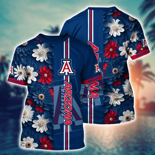 Arizona Wildcats Flower 3D Button Hawaii Shirt Gift for Men Dad Father And T Shirt For Fans, Summer Football Shirts NA49574