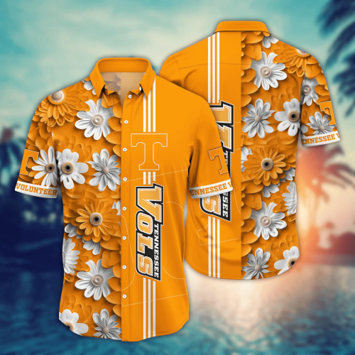 Tennessee Volunteers Flower 3D Button Hawaii Shirt Gift for Men Dad Father And T Shirt For Fans, Summer Football Shirts NA49574