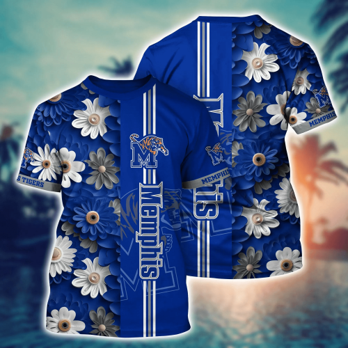 Memphis Tigers Flower 3D Button Hawaii Shirt Gift for Men Dad Father And T Shirt For Fans, Summer Football Shirts NA49574