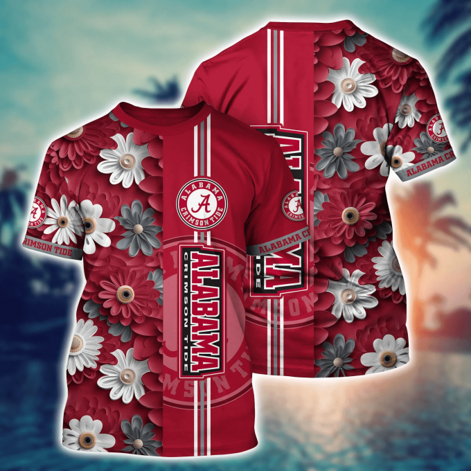 Alabama Crimson Tide Flower 3D Button Hawaii Shirt Gift for Men Dad Father And T Shirt For Fans, Summer Football Shirts NA49574