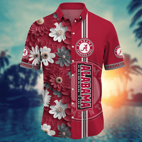 Alabama Crimson Tide Flower 3D Button Hawaii Shirt Gift for Men Dad Father And T Shirt For Fans, Summer Football Shirts NA49574