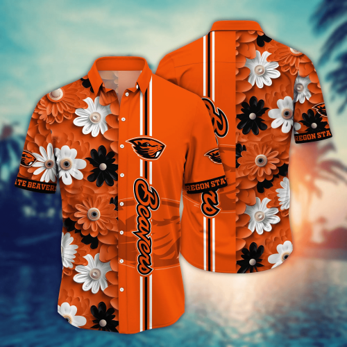 Oregon State Beavers Flower 3D Button Hawaii Shirt Gift for Men Dad Father And T Shirt For Fans, Summer Football Shirts NA49574
