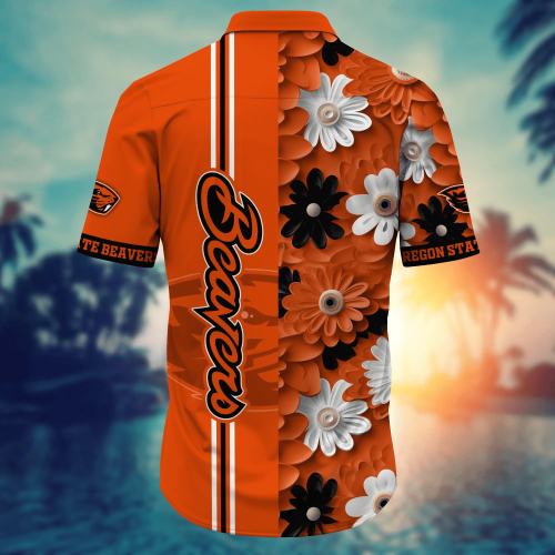 Oregon State Beavers Flower 3D Button Hawaii Shirt Gift for Men Dad Father And T Shirt For Fans, Summer Football Shirts NA49574
