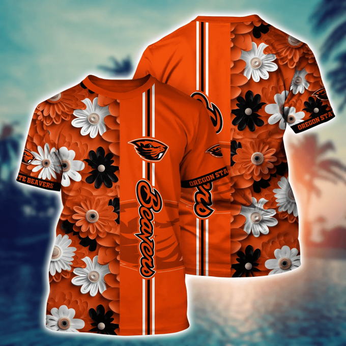 Oregon State Beavers Flower 3D Button Hawaii Shirt Gift for Men Dad Father And T Shirt For Fans, Summer Football Shirts NA49574