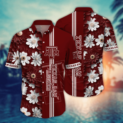 Texas Aamp MAggies Flower 3D Button Hawaii Shirt Gift for Men Dad Father And T Shirt For Fans, Summer Football Shirts NA49574