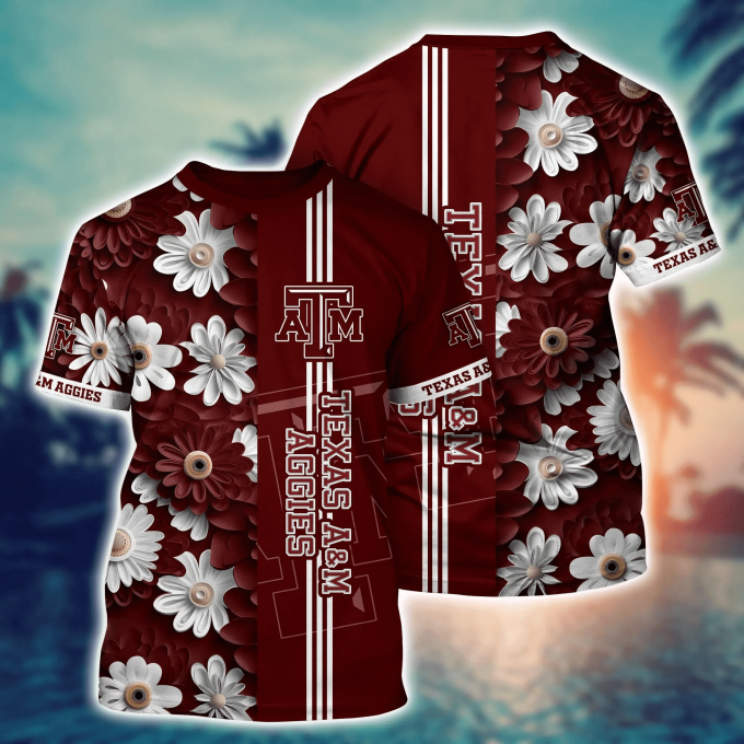 Texas Aamp MAggies Flower 3D Button Hawaii Shirt Gift for Men Dad Father And T Shirt For Fans, Summer Football Shirts NA49574