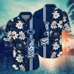 Penn State Nittany Lions Flower 3D Button Hawaii Shirt Gift for Men Dad Father And T Shirt For Fans, Summer Football Shirts NA49574