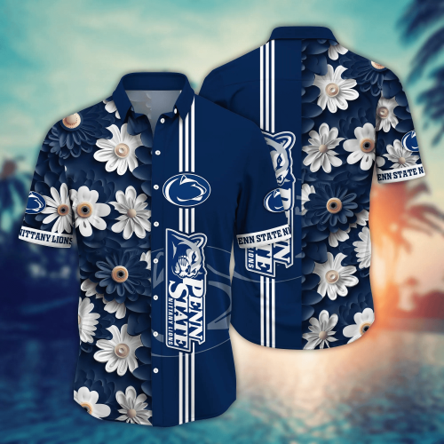 Penn State Nittany Lions Flower 3D Button Hawaii Shirt Gift for Men Dad Father And T Shirt For Fans, Summer Football Shirts NA49574