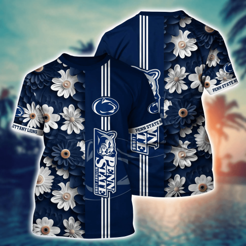 Penn State Nittany Lions Flower 3D Button Hawaii Shirt Gift for Men Dad Father And T Shirt For Fans, Summer Football Shirts NA49574