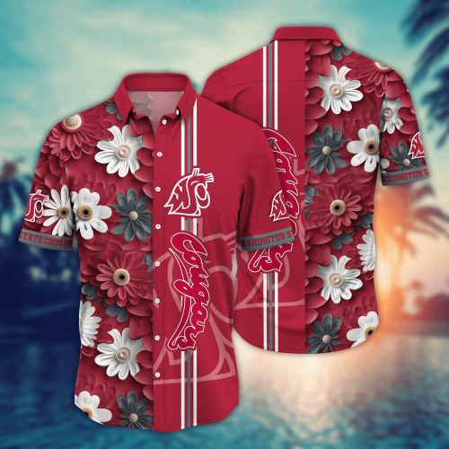 Washington State Cougars Flower 3D Button Hawaii Shirt Gift for Men Dad Father And T Shirt For Fans, Summer Football Shirts NA49574