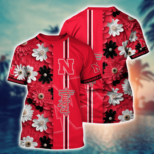 Nebraska Cornhuskers Flower 3D Button Hawaii Shirt Gift for Men Dad Father And T Shirt For Fans, Summer Football Shirts NA49574