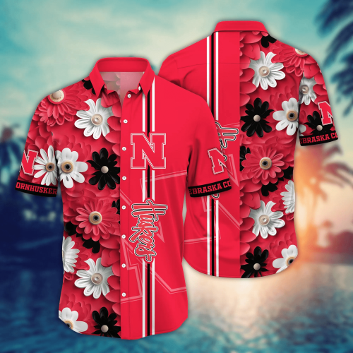 Nebraska Cornhuskers Flower 3D Button Hawaii Shirt Gift for Men Dad Father And T Shirt For Fans, Summer Football Shirts NA49574