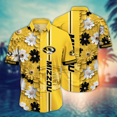 Missouri Tigers Flower 3D Button Hawaii Shirt Gift for Men Dad Father And T Shirt For Fans, Summer Football Shirts NA49574
