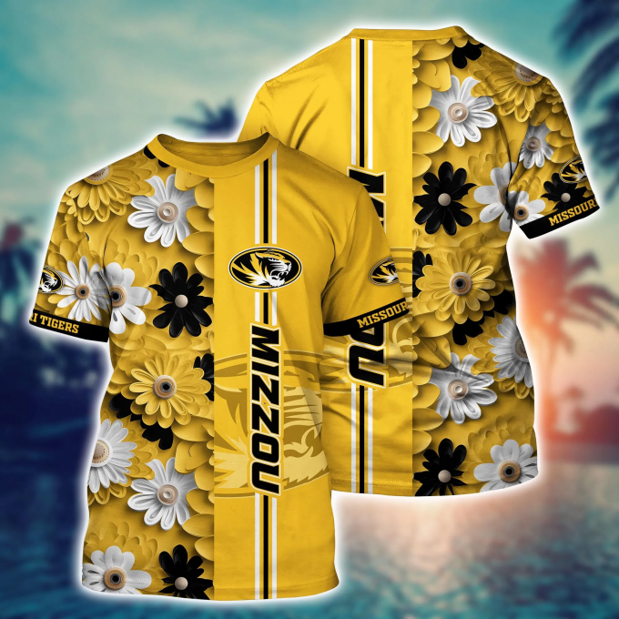 Missouri Tigers Flower 3D Button Hawaii Shirt Gift for Men Dad Father And T Shirt For Fans, Summer Football Shirts NA49574