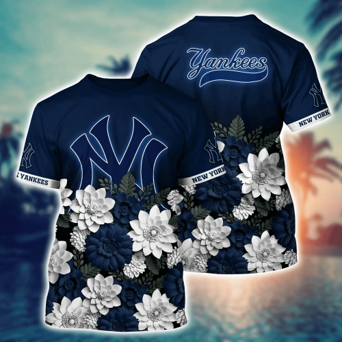 New York Yankees Flower 3D Button Hawaii Shirt Gift for Men Dad Father And T Shirt For Fans, Summer Football Shirts
