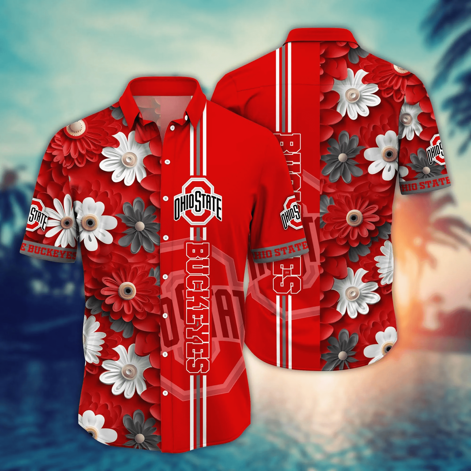 Ohio State Buckeyes Flower 3D Button Hawaii Shirt Gift for Men Dad Father And T Shirt For Fans, Summer Football Shirts NA49574 Ohio State Buckeyes Flower 3D Button Hawaii Shirt Gift for Men Dad Father And T Shirt For Fans, Summer Football Shirts NA49574