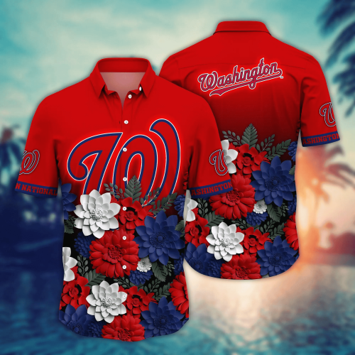 Washington Nationals Flower 3D Button Hawaii Shirt Gift for Men Dad Father And T Shirt For Fans, Summer Football Shirts