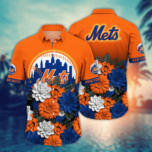 New York Mets Flower 3D Button Hawaii Shirt Gift for Men Dad Father And T Shirt For Fans, Summer Football Shirts