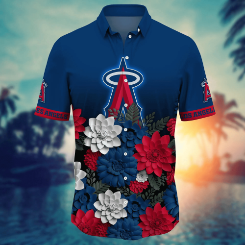 Los Angeles Angels Flower 3D Button Hawaii Shirt Gift for Men Dad Father And T Shirt For Fans, Summer Football Shirts
