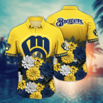 Milwaukee Brewers Flower 3D Button Hawaii Shirt Gift for Men Dad Father And T Shirt For Fans, Summer Football Shirts
