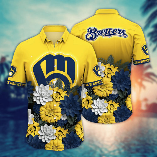 Milwaukee Brewers Flower 3D Button Hawaii Shirt Gift for Men Dad Father And T Shirt For Fans, Summer Football Shirts