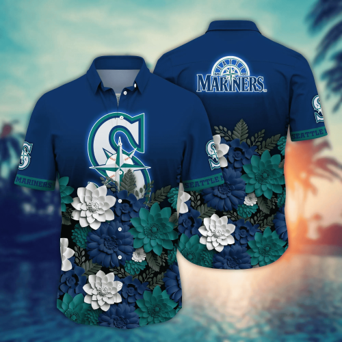 Seattle Mariners Flower 3D Button Hawaii Shirt Gift for Men Dad Father And T Shirt For Fans, Summer Football Shirts