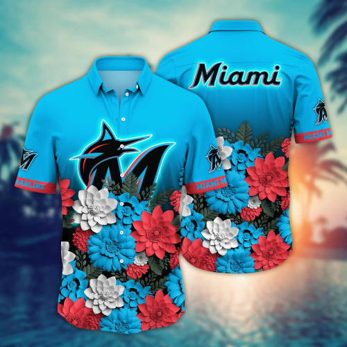 Miami Marlins Flower 3D Button Hawaii Shirt Gift for Men Dad Father And T Shirt For Fans, Summer Football Shirts