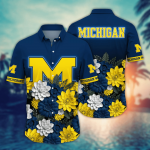 Michigan Wolverines Flower 3D Button Hawaii Shirt Gift for Men Dad Father And T Shirt For Fans, Summer Football Shirts