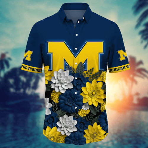 Michigan Wolverines Flower 3D Button Hawaii Shirt Gift for Men Dad Father And T Shirt For Fans, Summer Football Shirts
