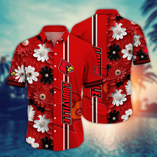 Louisville Cardinals Flower 3D Button Hawaii Shirt Gift for Men Dad Father And T Shirt For Fans, Summer Football Shirts NA49574