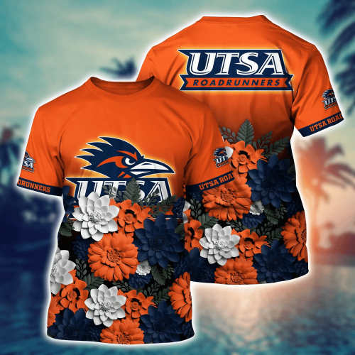 UTSA Roadrunners Flower 3D Button Hawaii Shirt Gift for Men Dad Father And T Shirt For Fans, Summer Football Shirts